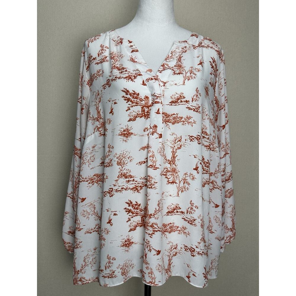 Chelsea & Theodore Women's Long-Sleeved Blouse XL /XXL Black Floral V-Neck Read*